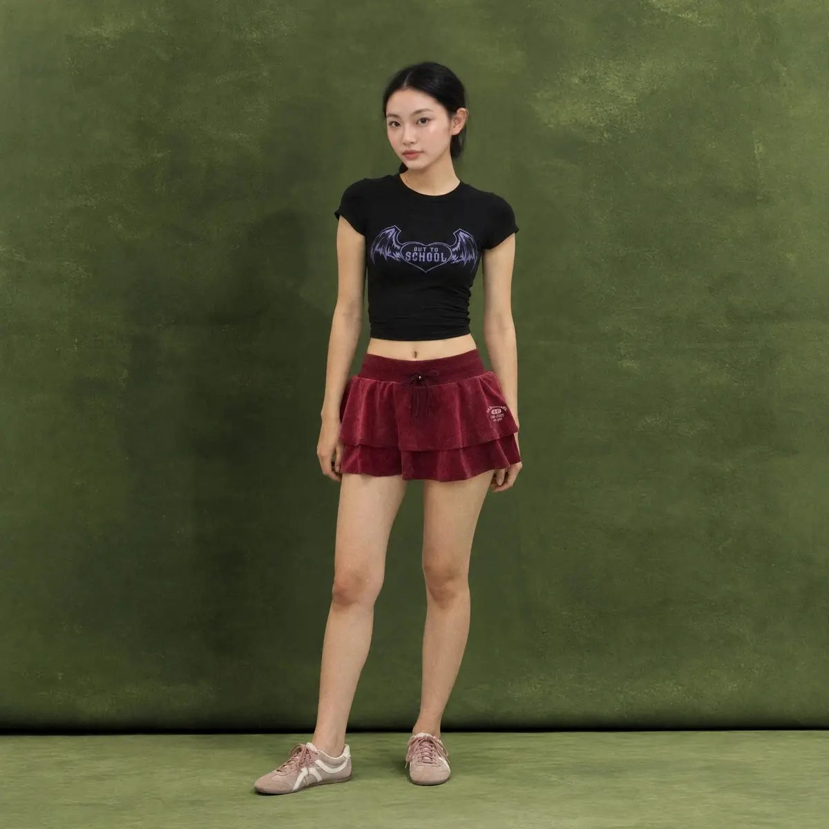 DABUGS Chân váy nhung 2 tầng cạp thấp - Girl Skirt - CV-003