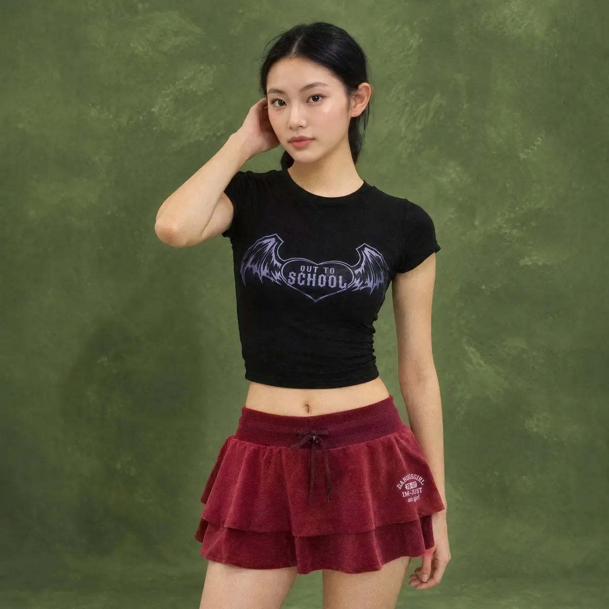 DABUGS Chân váy nhung 2 tầng cạp thấp - Girl Skirt - CV-003