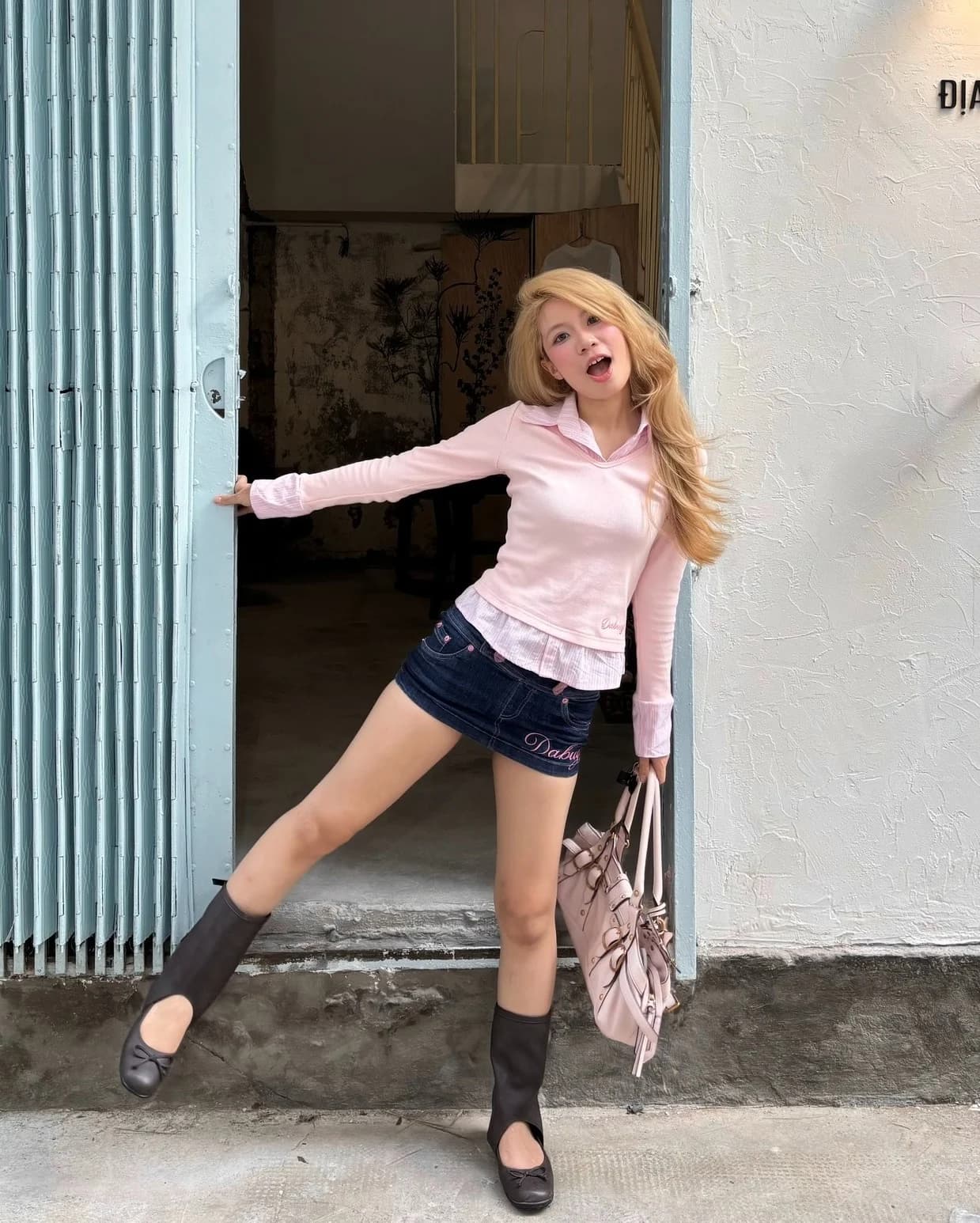 Pink, denim, done.